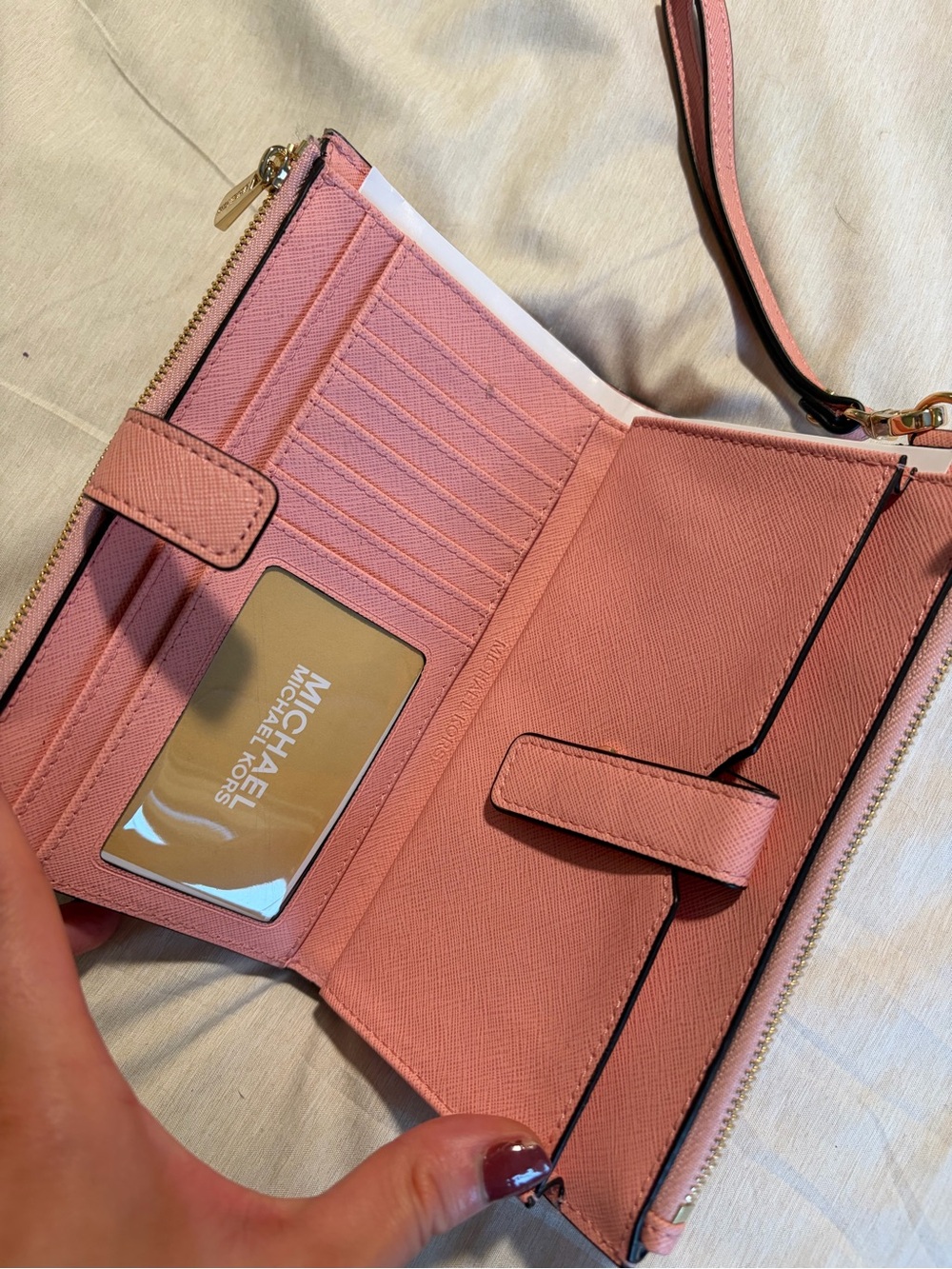 Michael Kors Pink Saffiano Leather Wristlet Clutch - Picture 2 of 3